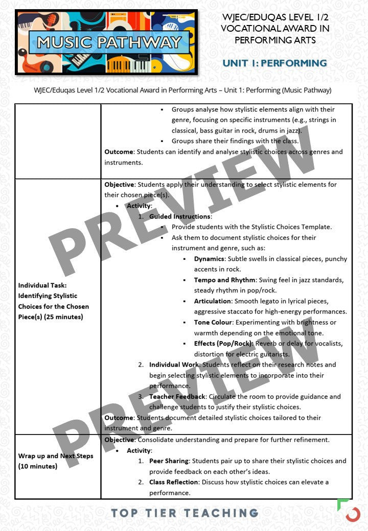 Unit 1: Performing MUSIC Pathway | Curriculum Package | WJEC/Eduqas Level 1/2 Vocational Award in Performing Arts
