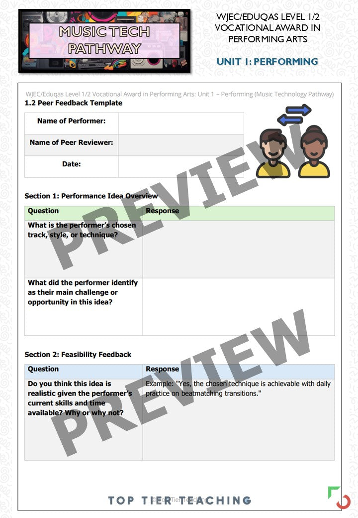 Unit 1: Performing MUSIC TECHNOLOGY Pathway | Curriculum Package | WJEC/Eduqas Level 1/2 Vocational Award in Performing Arts