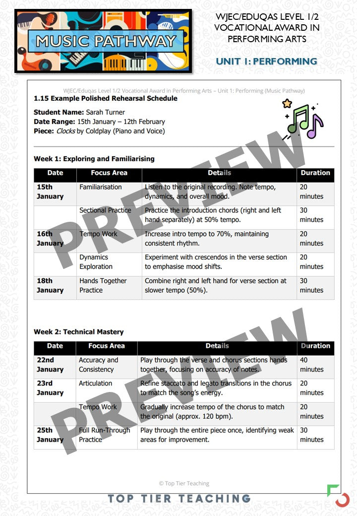 Unit 1: Performing MUSIC Pathway | Curriculum Package | WJEC/Eduqas Level 1/2 Vocational Award in Performing Arts