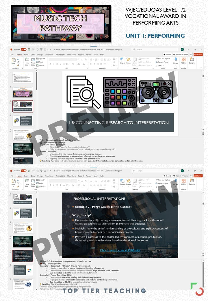 Unit 1: Performing MUSIC TECHNOLOGY Pathway | Curriculum Package | WJEC/Eduqas Level 1/2 Vocational Award in Performing Arts