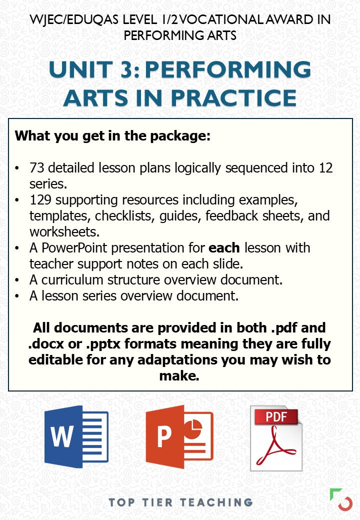 Unit 3: Performing Arts in Practice | COMPLETE CURRICULUM PACKAGE | WJEC/Eduqas Level 1/2 Vocational Award in Performing Arts