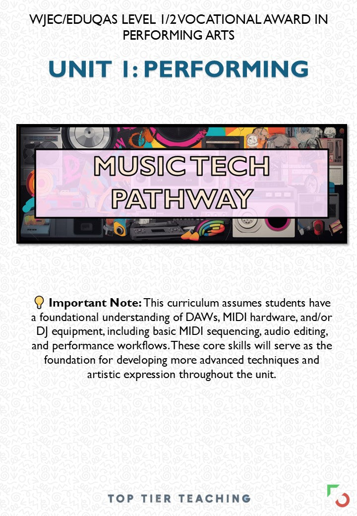 Unit 1: Performing MUSIC TECHNOLOGY Pathway | Curriculum Package | WJEC/Eduqas Level 1/2 Vocational Award in Performing Arts